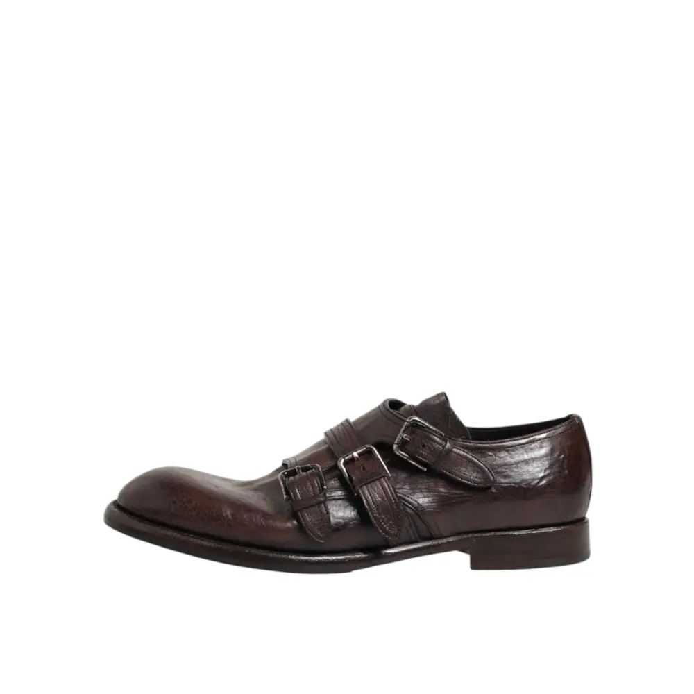 Dolce & Gabbana Braune Leder Monk Strap Formelle Derby Schuhe