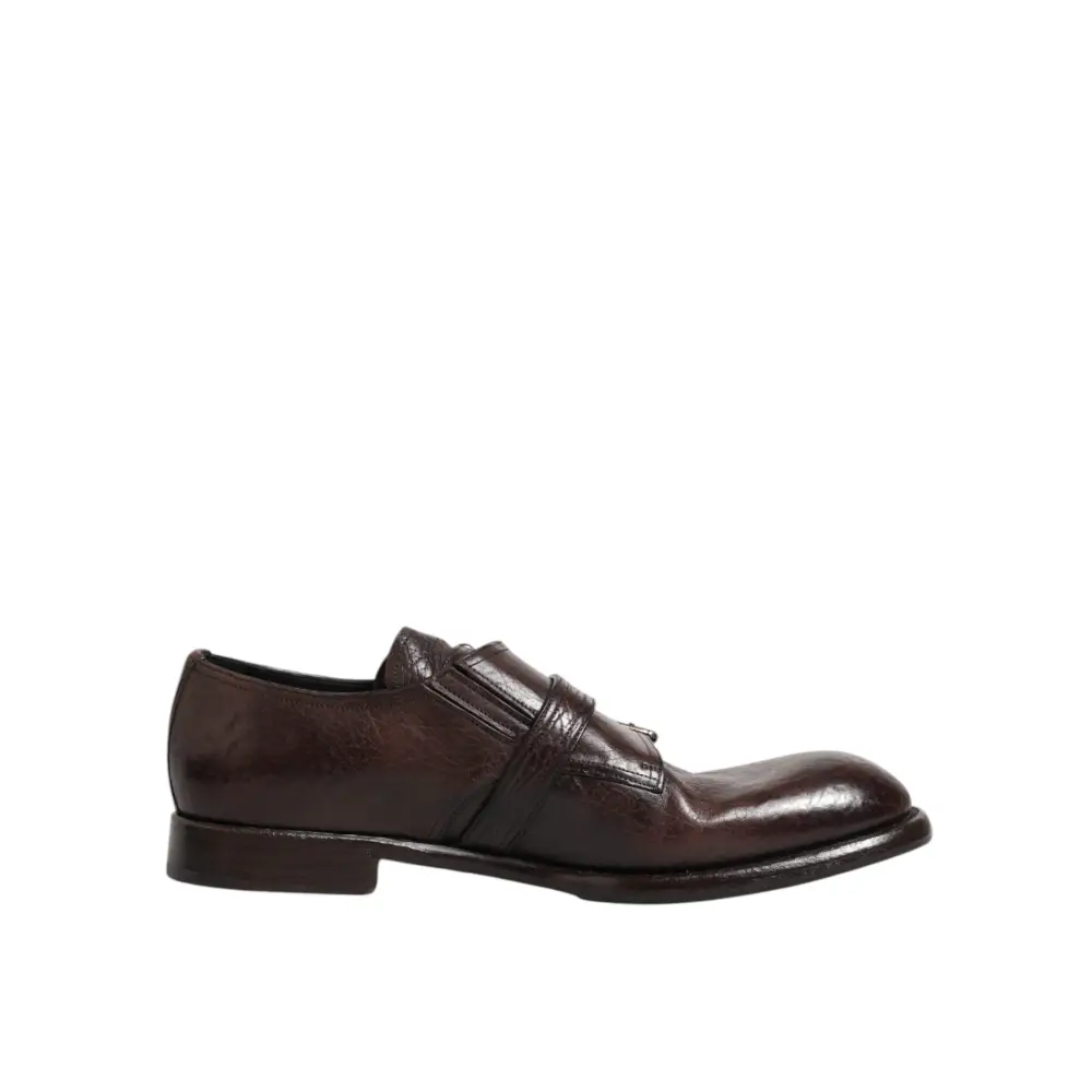 Dolce & Gabbana Braune Leder Monk Strap Formelle Derby Schuhe