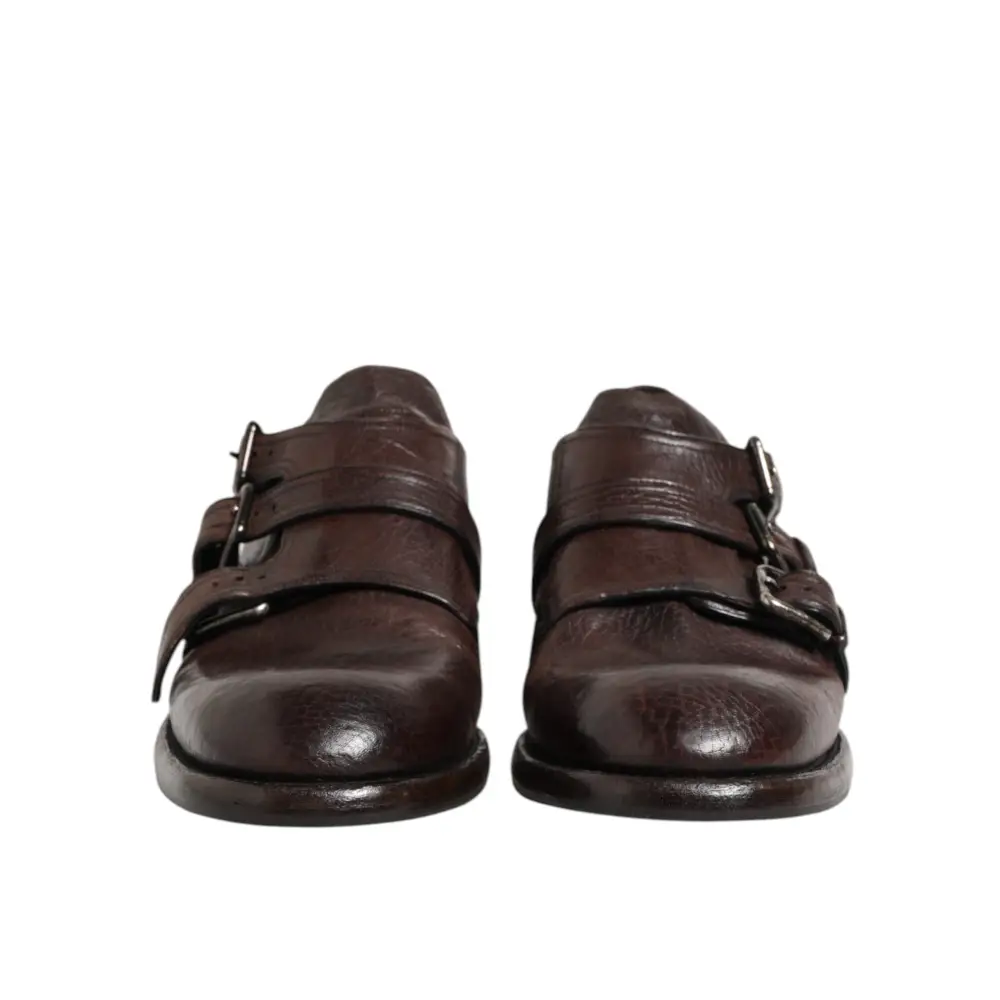 Dolce & Gabbana Braune Leder Monk Strap Formelle Derby Schuhe