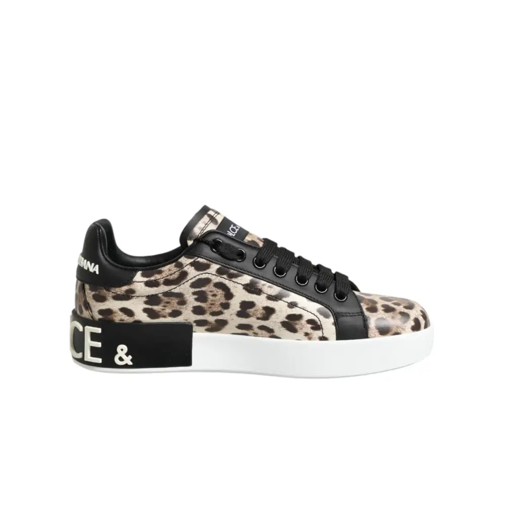 Dolce & Gabbana Braune Leder-Sneakers mit Leopardenmuster