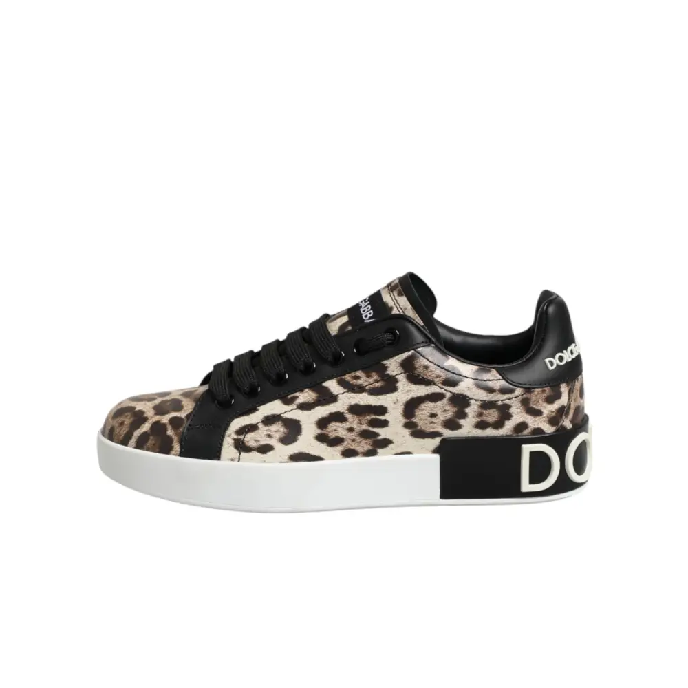 Dolce & Gabbana Braune Leder-Sneakers mit Leopardenmuster