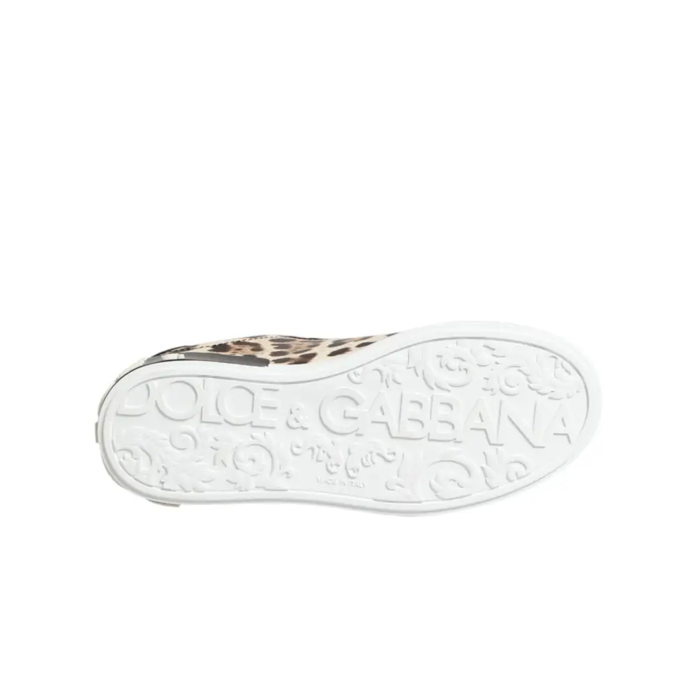 Dolce & Gabbana Braune Leder-Sneakers mit Leopardenmuster