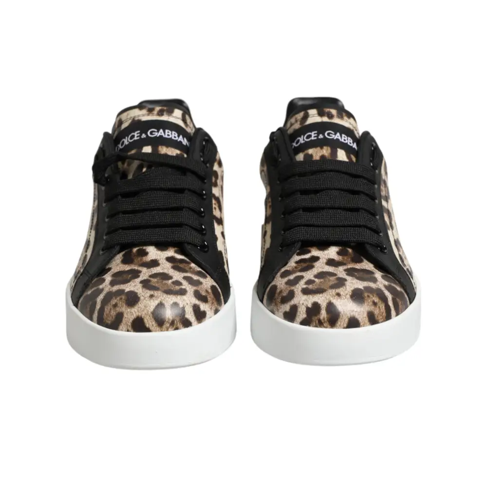 Dolce & Gabbana Braune Leder-Sneakers mit Leopardenmuster