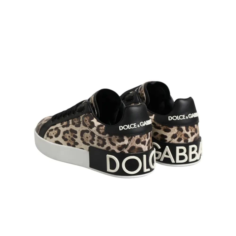 Dolce & Gabbana Braune Leder-Sneakers mit Leopardenmuster