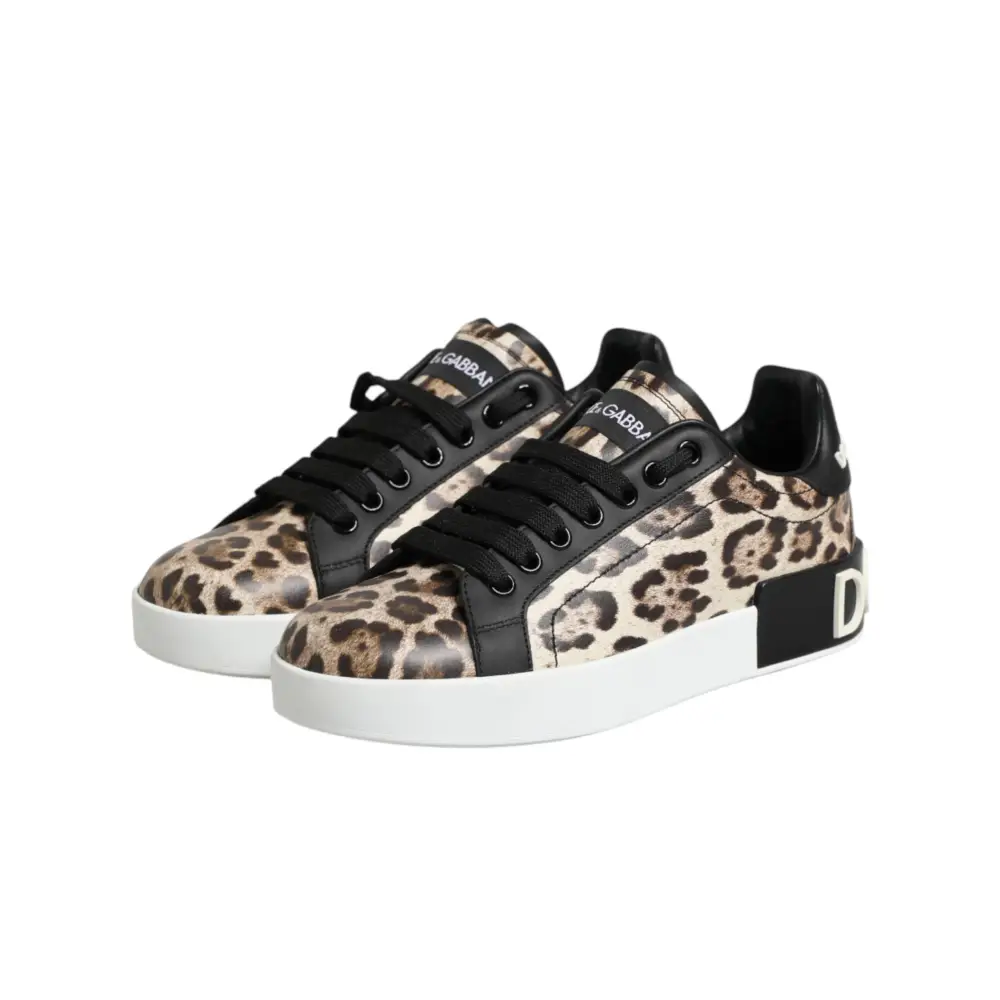 Dolce & Gabbana Braune Leder-Sneakers mit Leopardenmuster