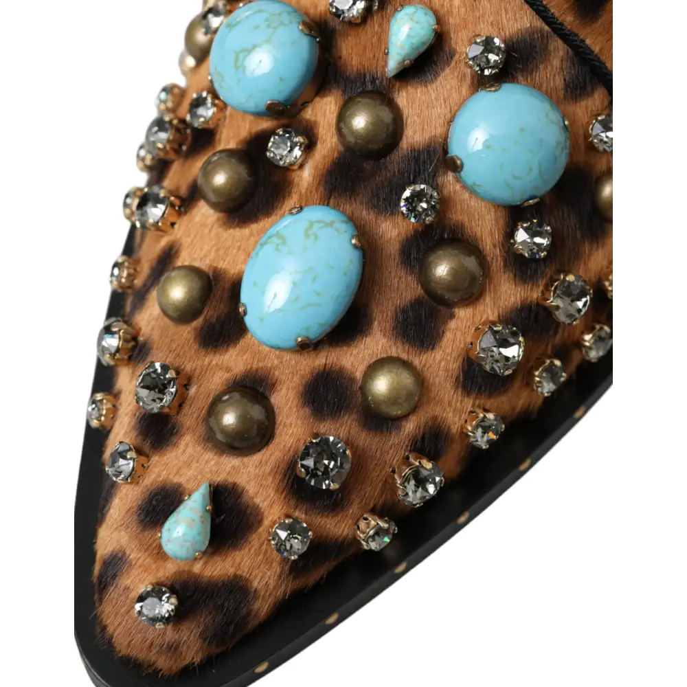 Dolce & Gabbana Braune Leopardenhaar-Kristallkleider Broque-Schuhe