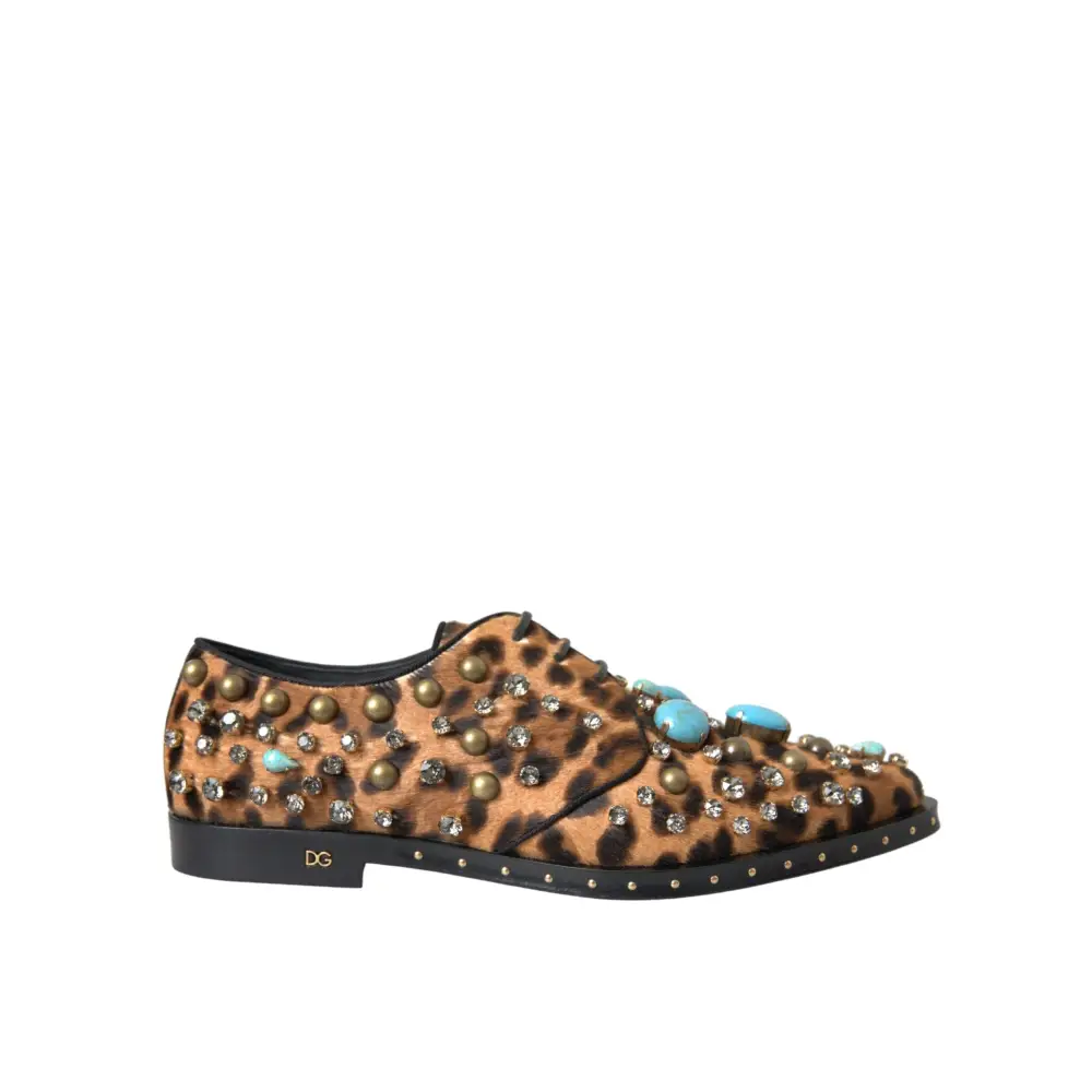 Dolce & Gabbana Braune Leopardenhaar-Kristallkleider Broque-Schuhe