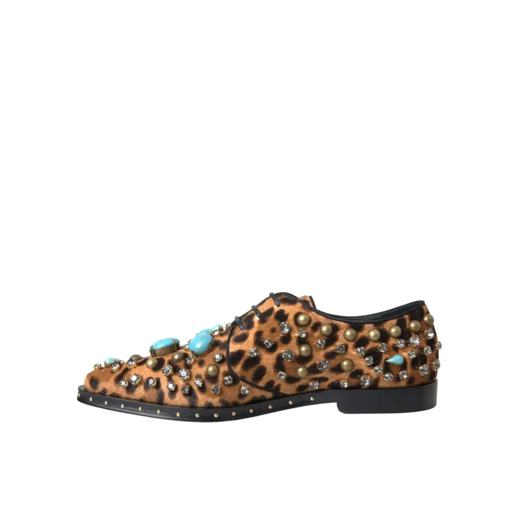 Dolce & Gabbana Braune Leopardenhaar-Kristallkleider Broque-Schuhe