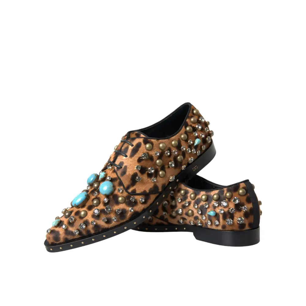 Dolce & Gabbana Braune Leopardenhaar-Kristallkleider Broque-Schuhe