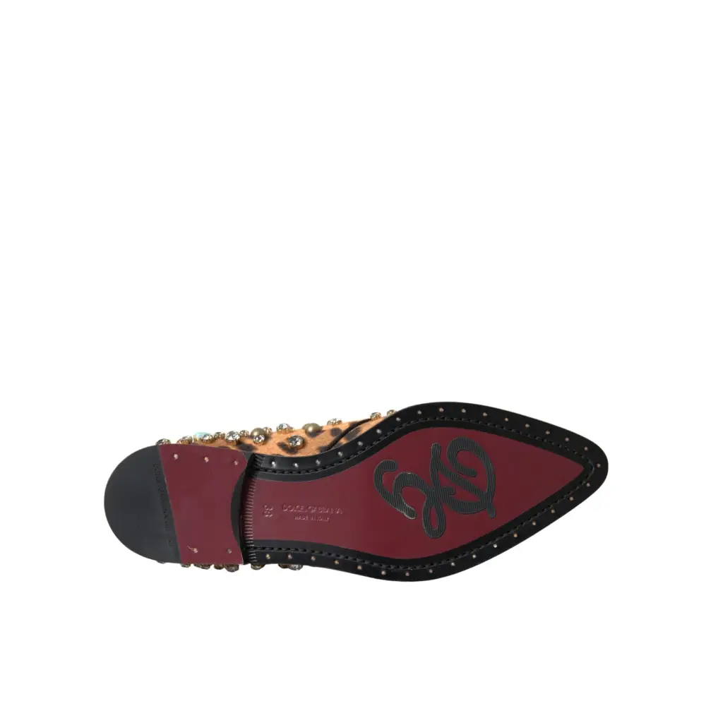 Dolce & Gabbana Braune Leopardenhaar-Kristallkleider Broque-Schuhe