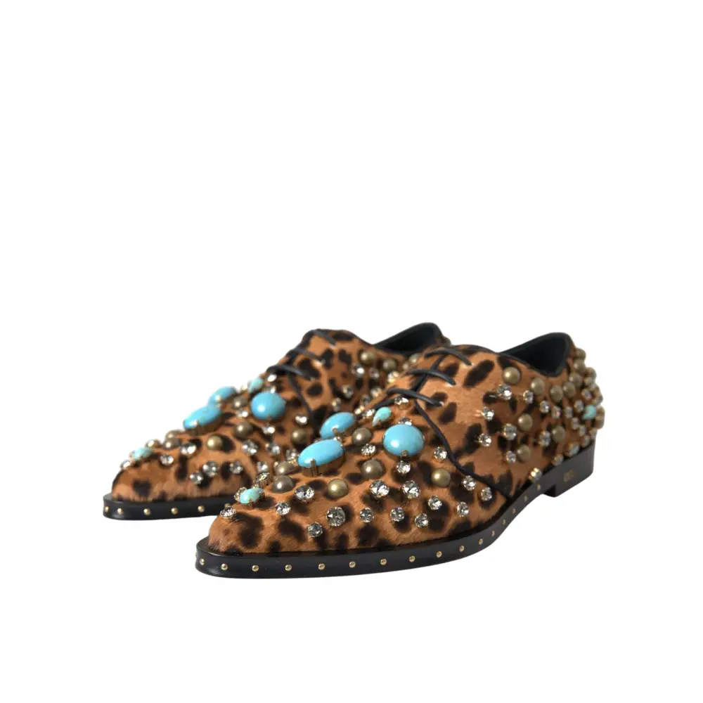 Dolce & Gabbana Braune Leopardenhaar-Kristallkleider Broque-Schuhe