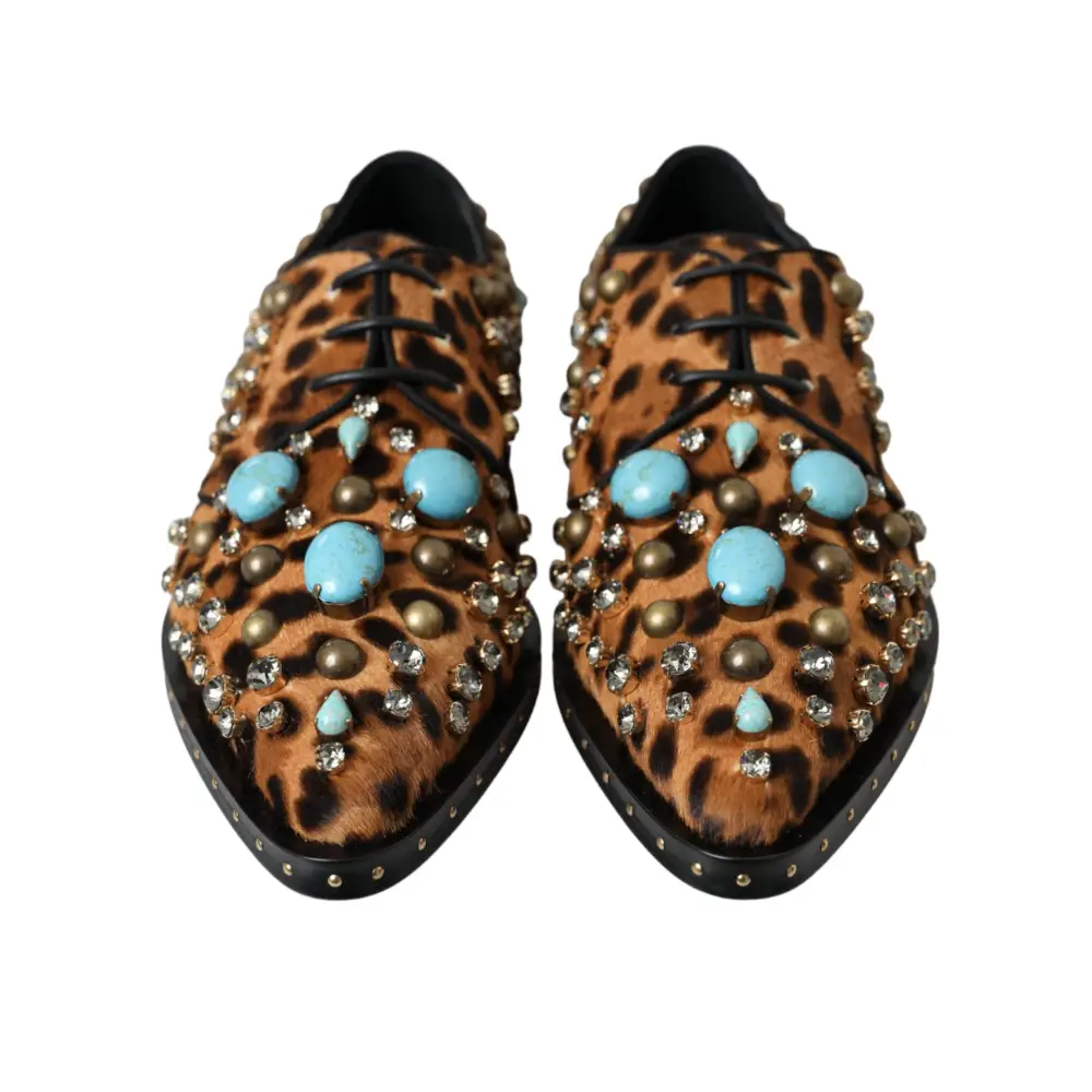 Dolce & Gabbana Braune Leopardenhaar-Kristallkleider Broque-Schuhe
