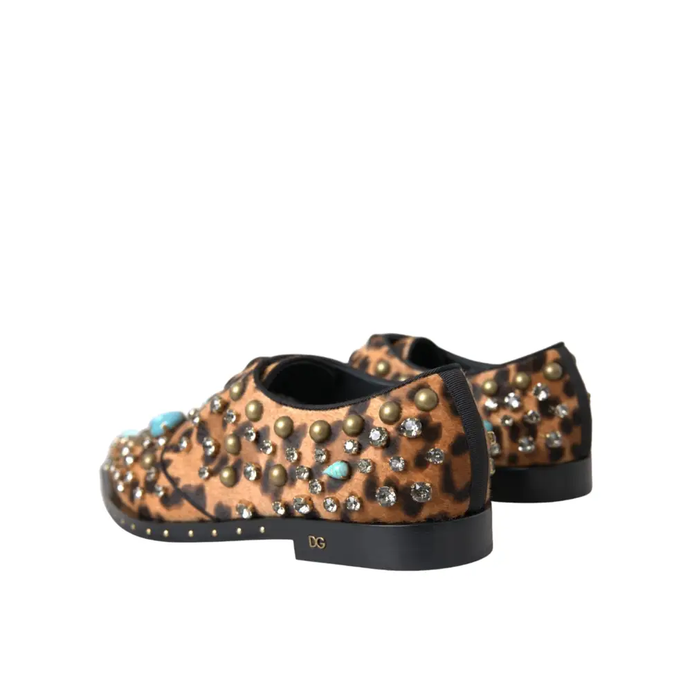 Dolce & Gabbana Braune Leopardenhaar-Kristallkleider Broque-Schuhe