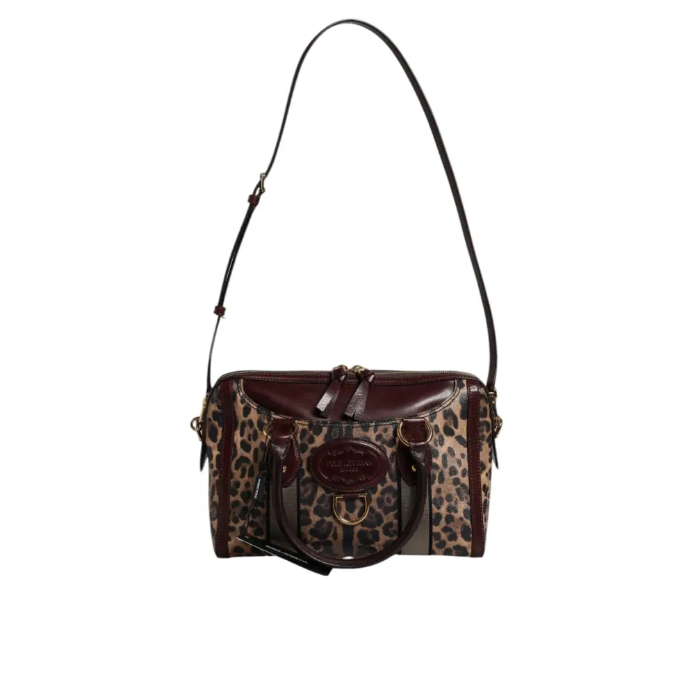 Dolce & Gabbana Braune Leopardenleder-Schulterriemen-Duffle-Tasche