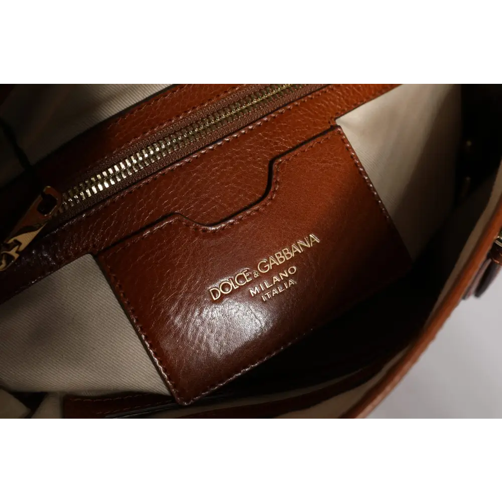 Dolce & Gabbana Braune Leopardenleder-Schulterriemen-Tasche