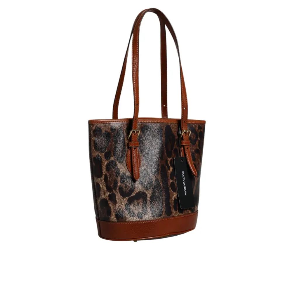 Dolce & Gabbana Braune Leopardenleder-Schulterriemen-Tasche