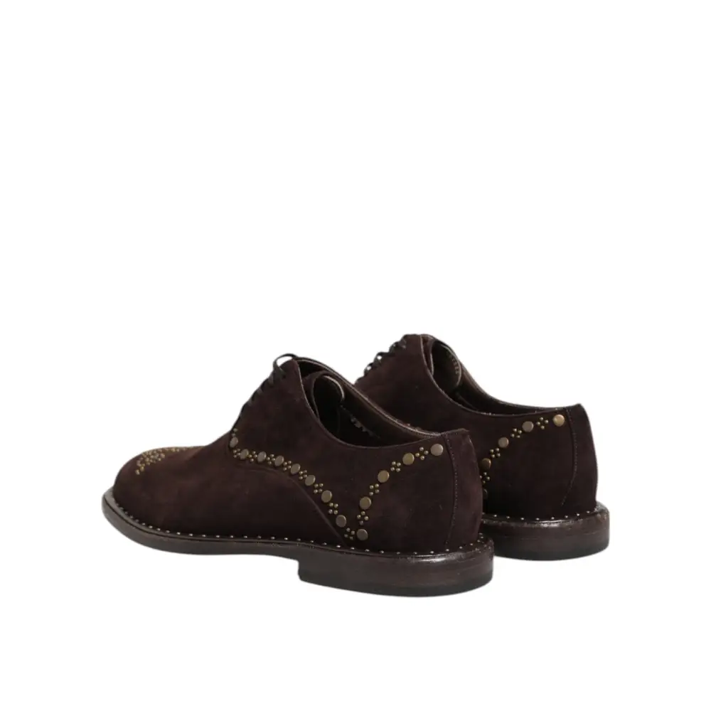 Dolce & Gabbana Braune Samt-Schnürschuhe in Oxford-Optik
