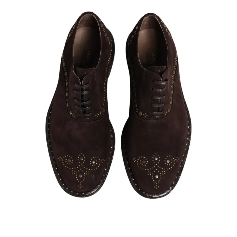 Dolce & Gabbana Braune Samt-Schnürschuhe in Oxford-Optik