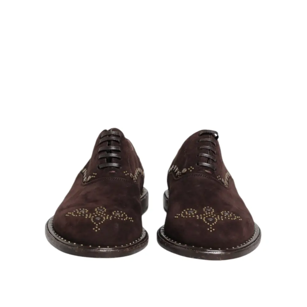 Dolce & Gabbana Braune Samt-Schnürschuhe in Oxford-Optik