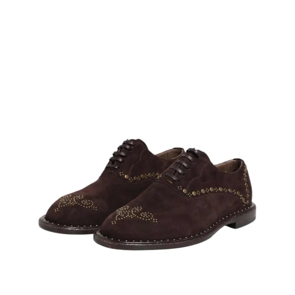 Dolce & Gabbana Braune Samt-Schnürschuhe in Oxford-Optik