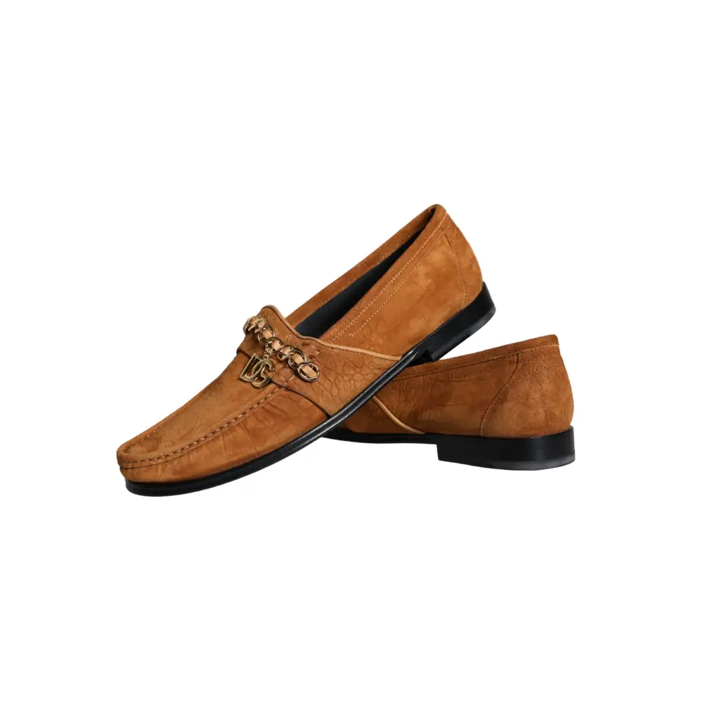 Dolce & Gabbana Braune Samtleder Logo Mokassin Slip On Schuhe - EU43.5/US10.5