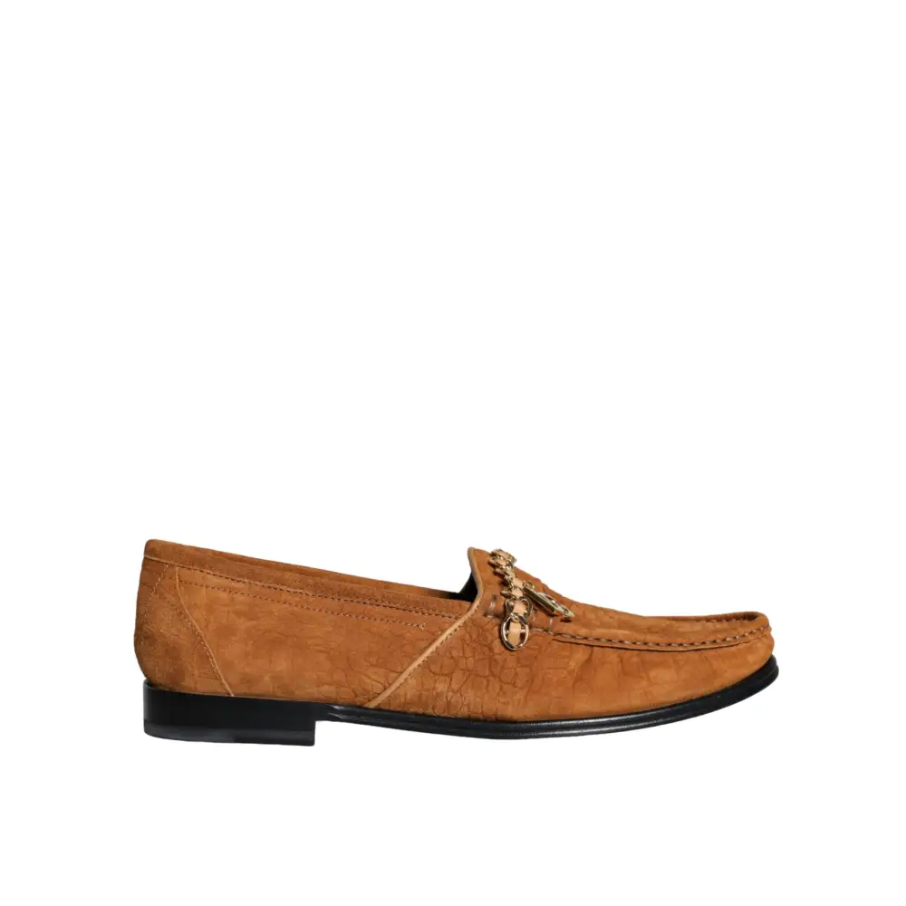 Dolce & Gabbana Braune Samtleder Logo Mokassin Slip On Schuhe - EU43.5/US10.5