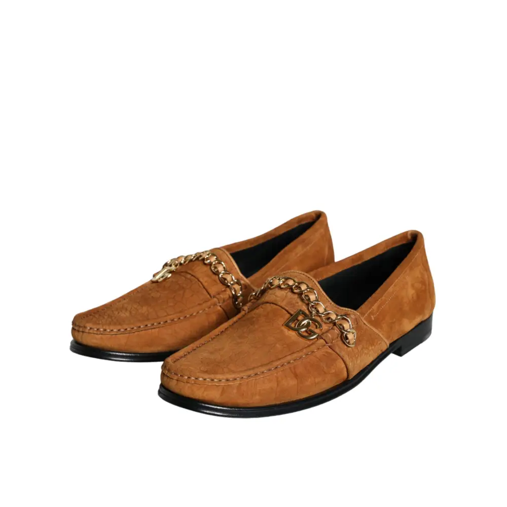 Dolce & Gabbana Braune Samtleder Logo Mokassin Slip On Schuhe - EU43.5/US10.5