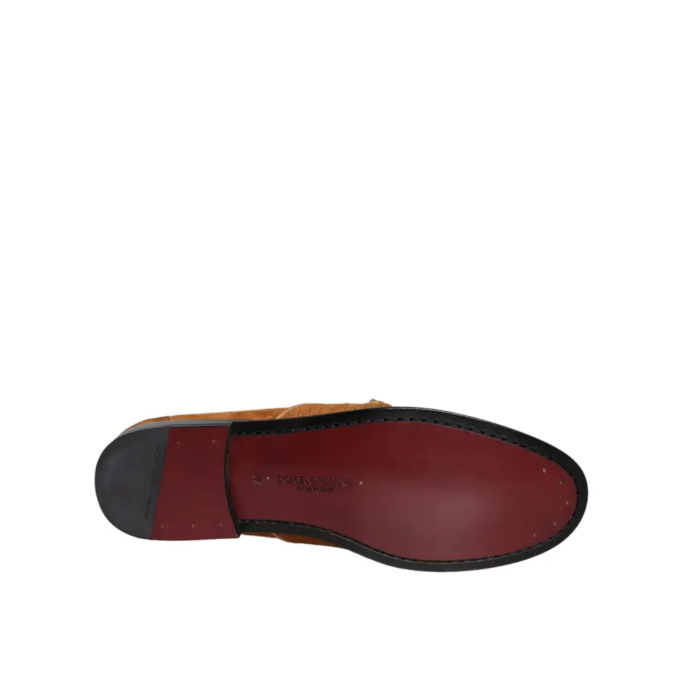 Dolce & Gabbana Braune Samtleder Logo Mokassin Slip On Schuhe - EU43.5/US10.5