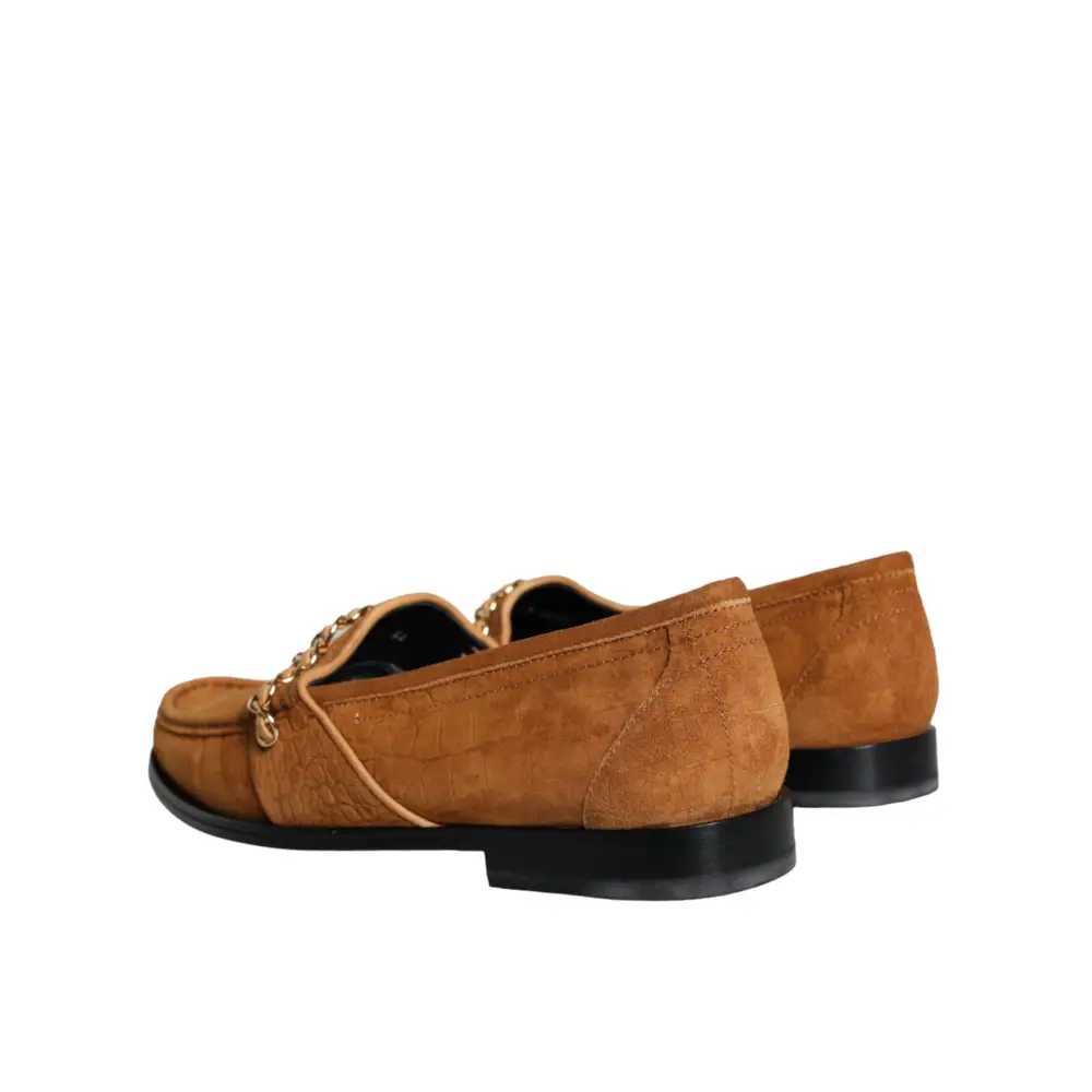Dolce & Gabbana Braune Samtleder Logo Mokassin Slip On Schuhe - EU43.5/US10.5