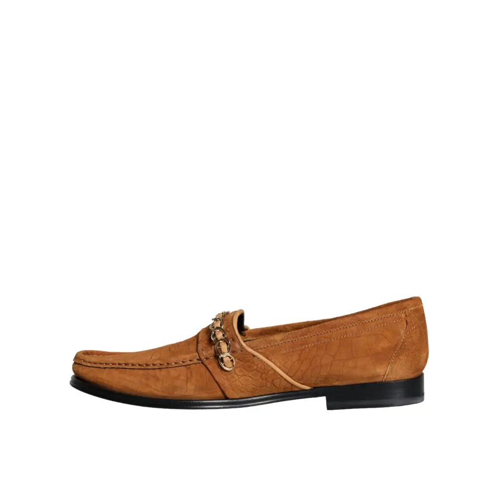 Dolce & Gabbana Braune Samtleder Logo Mokassin Slip On Schuhe - EU43.5/US10.5