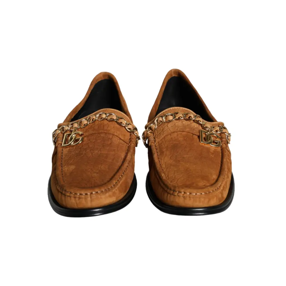 Dolce & Gabbana Braune Samtleder Logo Mokassin Slip On Schuhe - EU43.5/US10.5