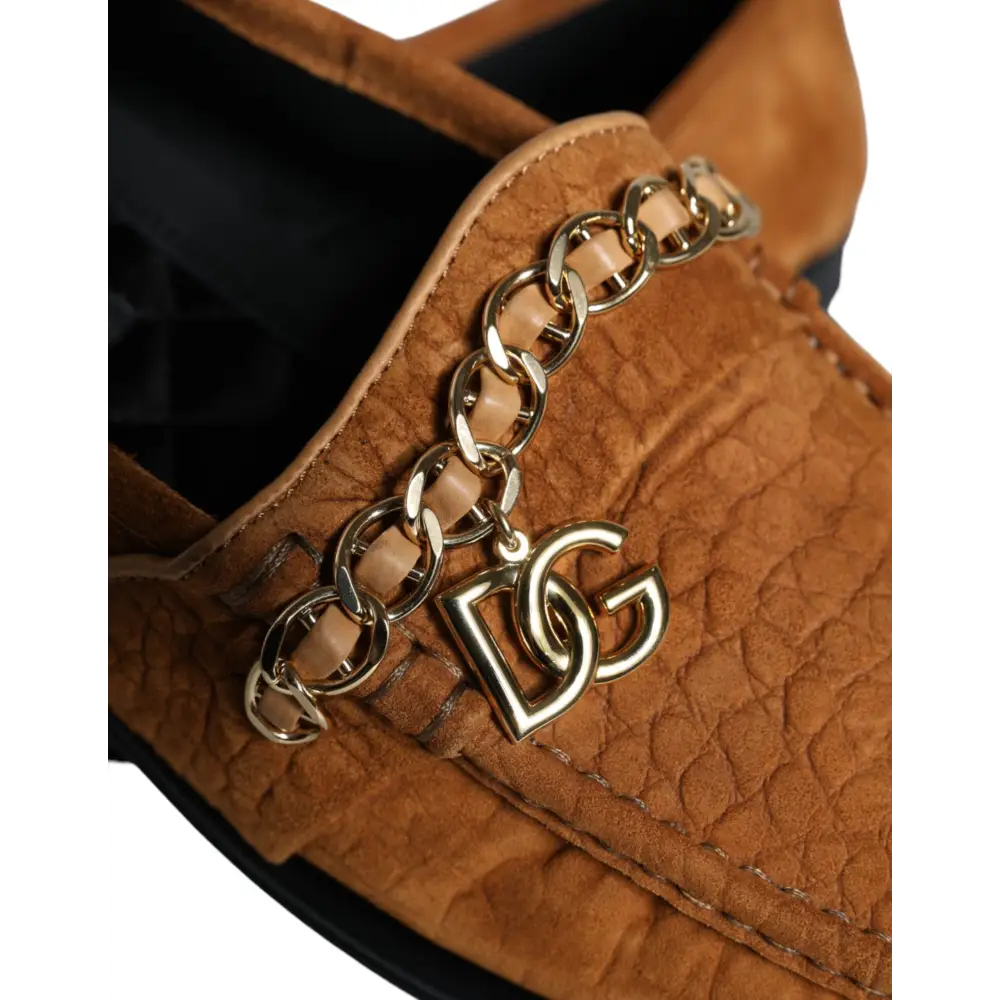 Dolce & Gabbana Braune Samtleder Logo Mokassin Slip On Schuhe - EU43.5/US10.5