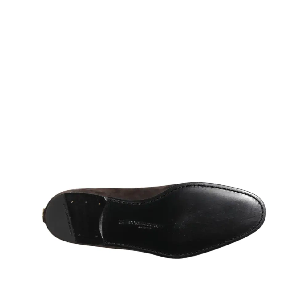 Dolce & Gabbana Braune Samtleder Slipper Schuhe - EU40/US7