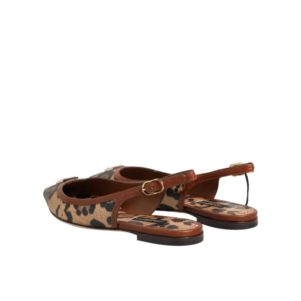 Dolce & Gabbana Braune Slingback-Ballerinas mit Leopardenmuster - EU35/US4.5