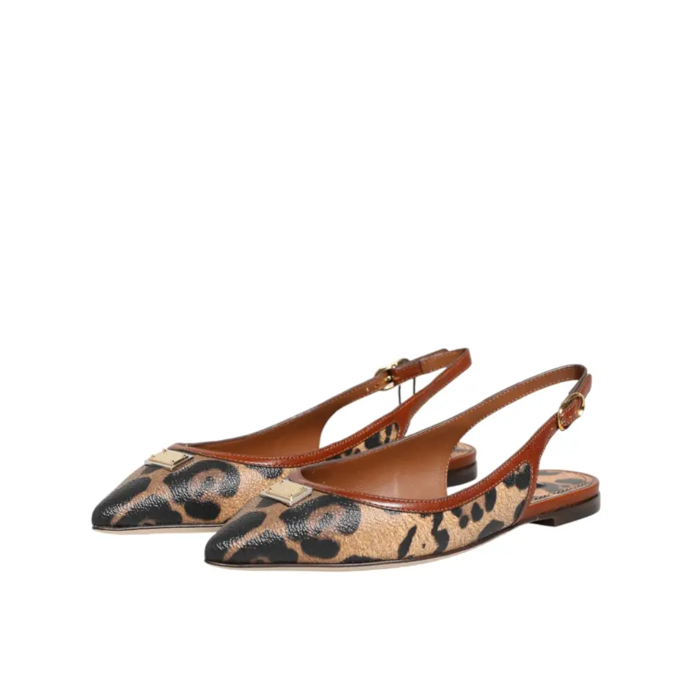 Dolce & Gabbana Braune Slingback-Ballerinas mit Leopardenmuster - EU35/US4.5