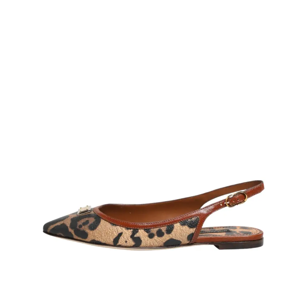 Dolce & Gabbana Braune Slingback-Ballerinas mit Leopardenmuster - EU35/US4.5