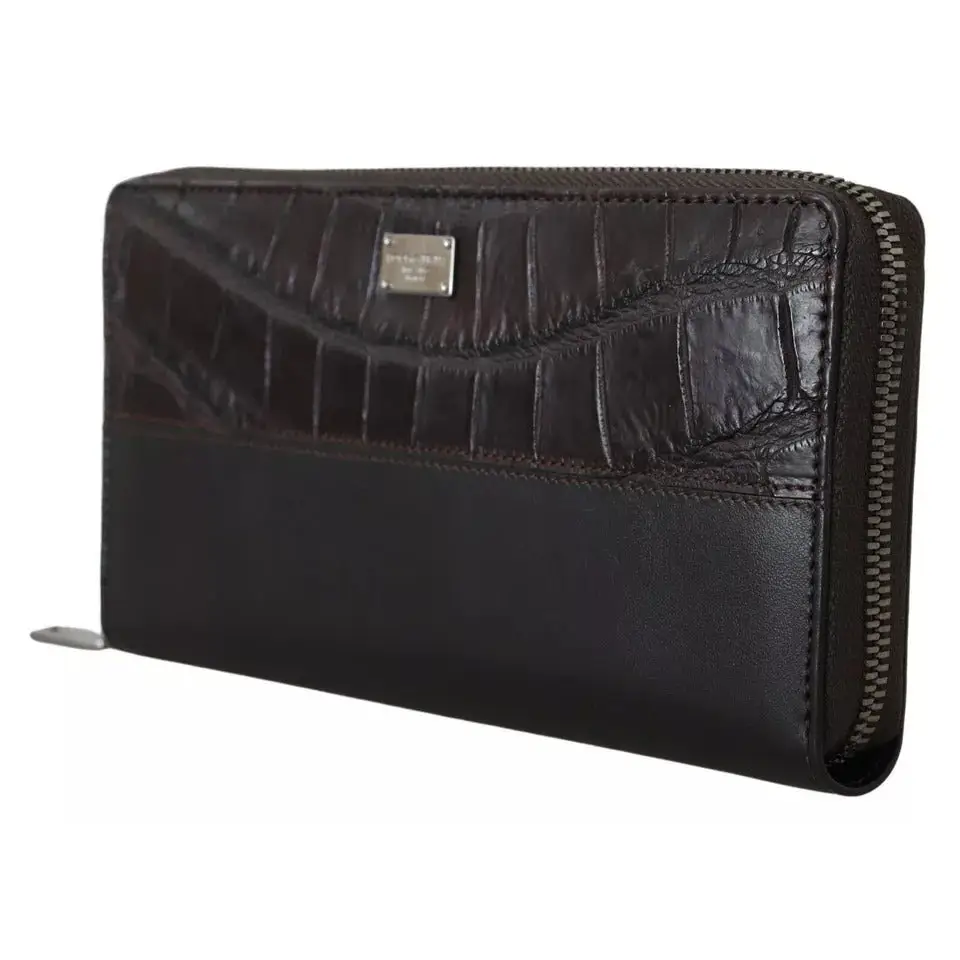 Dolce & Gabbana Braunes Exotenleder Zip Around Continental Clutch Geldbörse