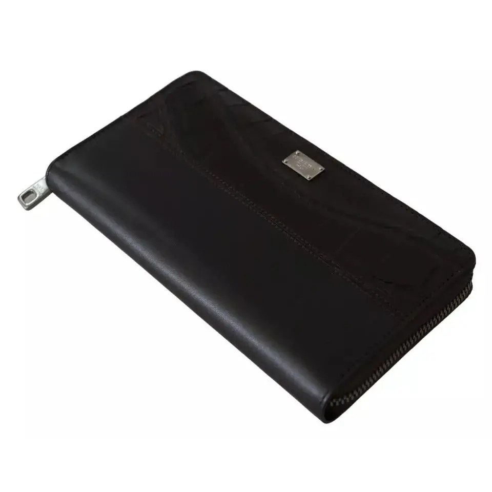 Dolce & Gabbana Braunes Exotenleder Zip Around Continental Clutch Geldbörse