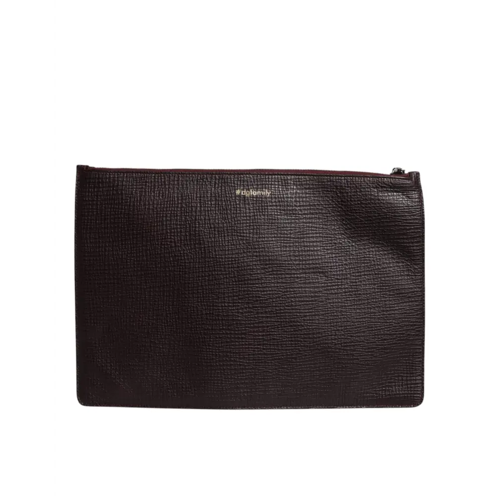 Dolce & Gabbana Braunes Leder #DGFAMILY Verschönerte Herren Clutch Pouch Tasche