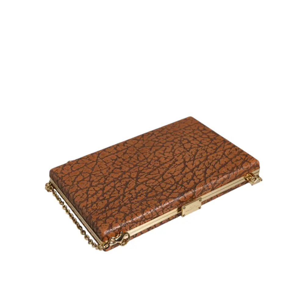 Dolce & Gabbana Braunes Leder Goldrahmen Clutch Mini Crossbody Tasche