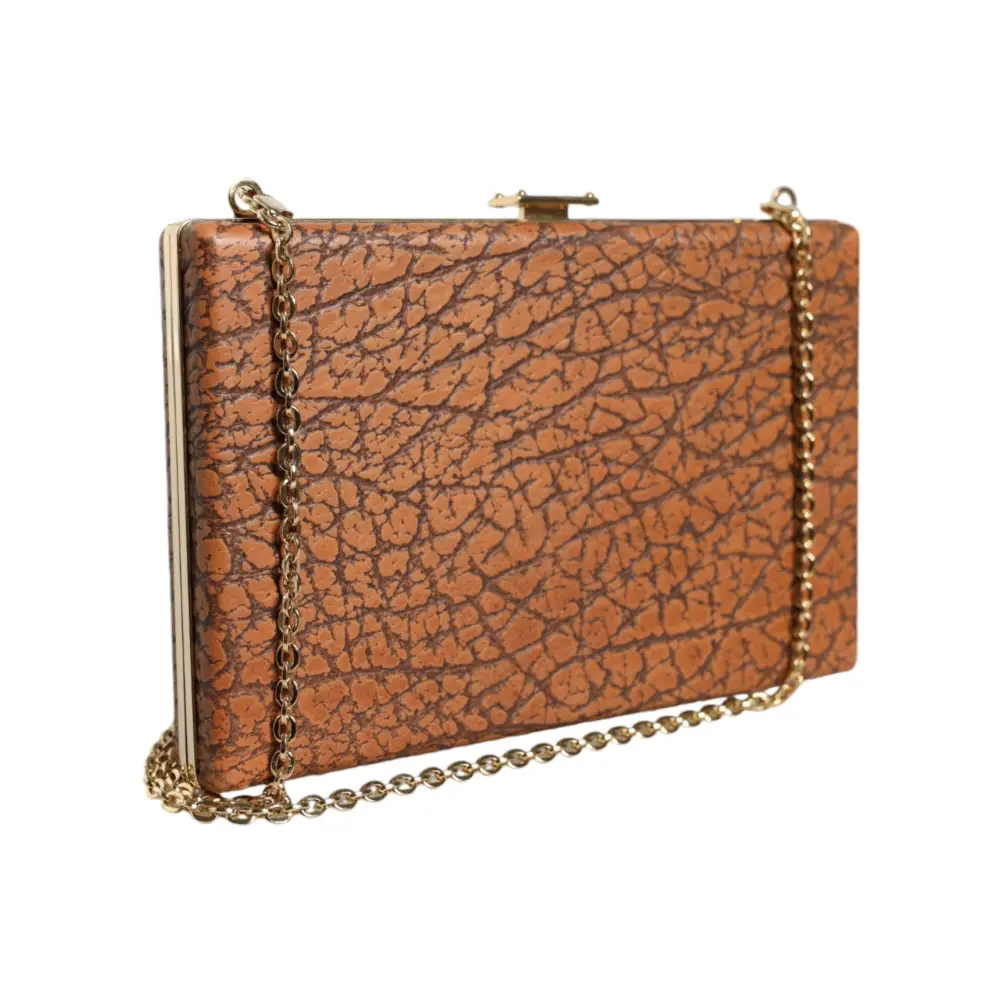 Dolce & Gabbana Braunes Leder Goldrahmen Clutch Mini Crossbody Tasche