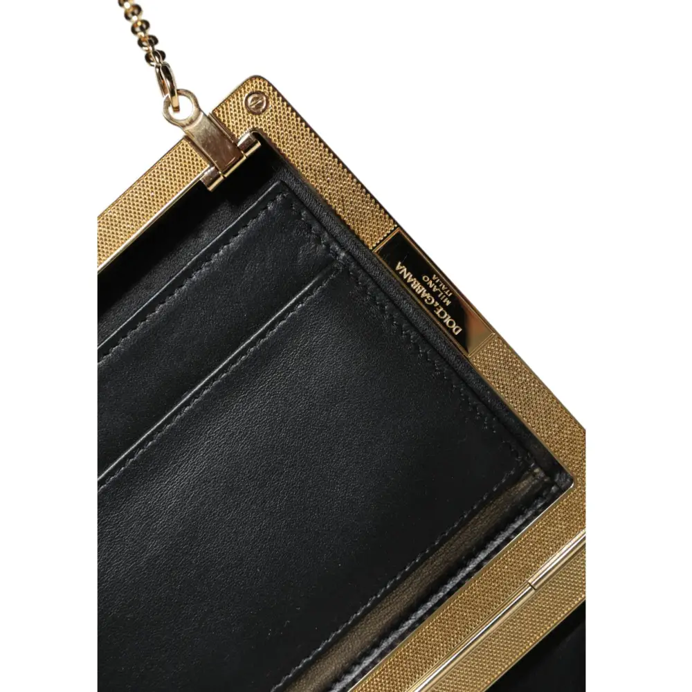 Dolce & Gabbana Braunes Leder Goldrahmen Clutch Mini Crossbody Tasche