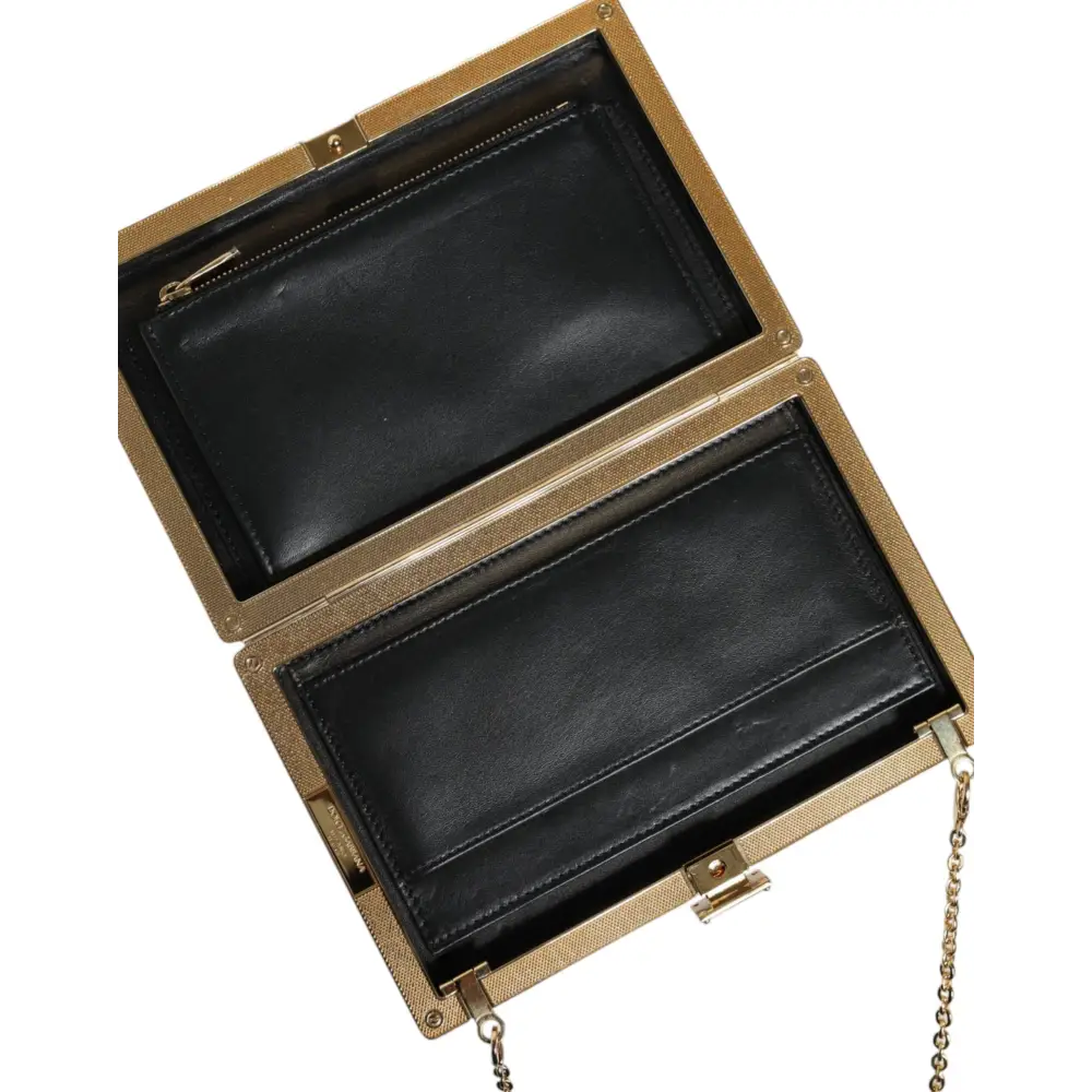 Dolce & Gabbana Braunes Leder Goldrahmen Clutch Mini Crossbody Tasche