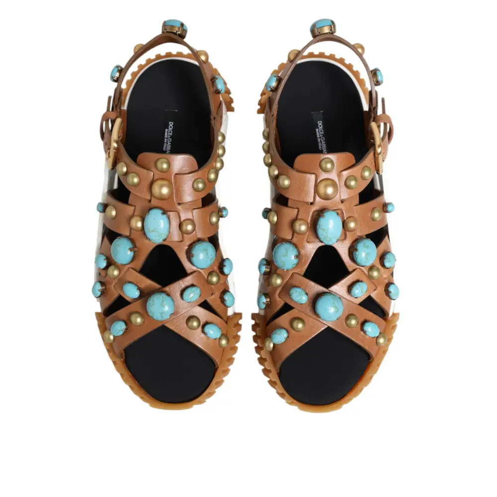 Dolce & Gabbana Braunes Leder Nietenschuhe Sandalen Schuhe