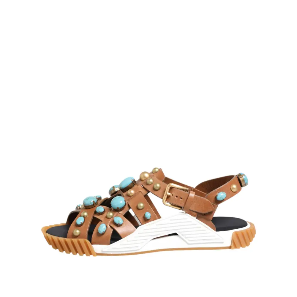Dolce & Gabbana Braunes Leder Nietenschuhe Sandalen Schuhe