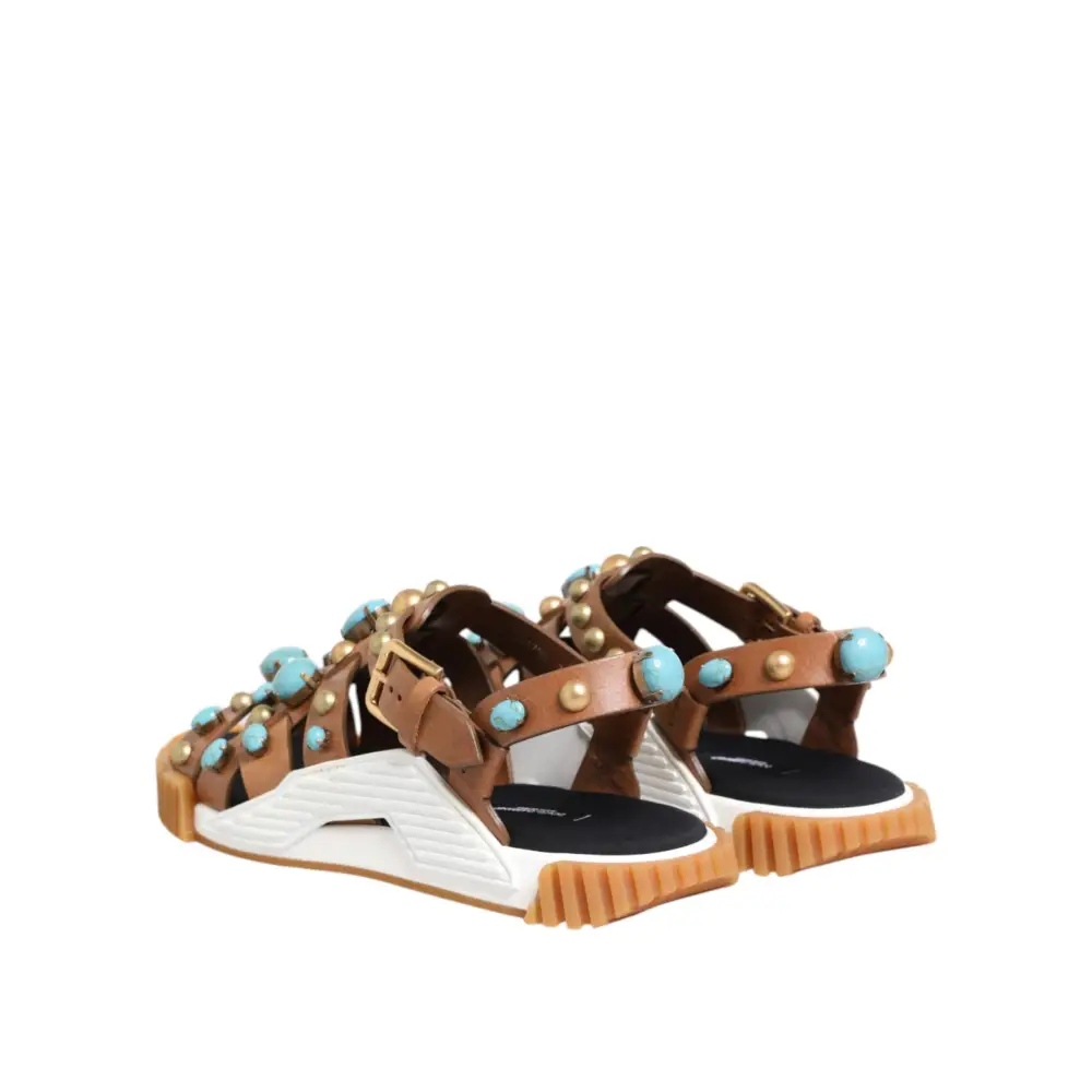 Dolce & Gabbana Braunes Leder Nietenschuhe Sandalen Schuhe