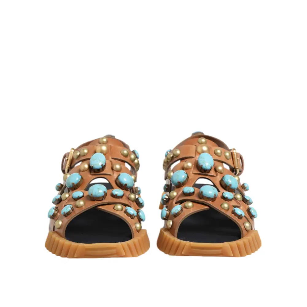 Dolce & Gabbana Braunes Leder Nietenschuhe Sandalen Schuhe