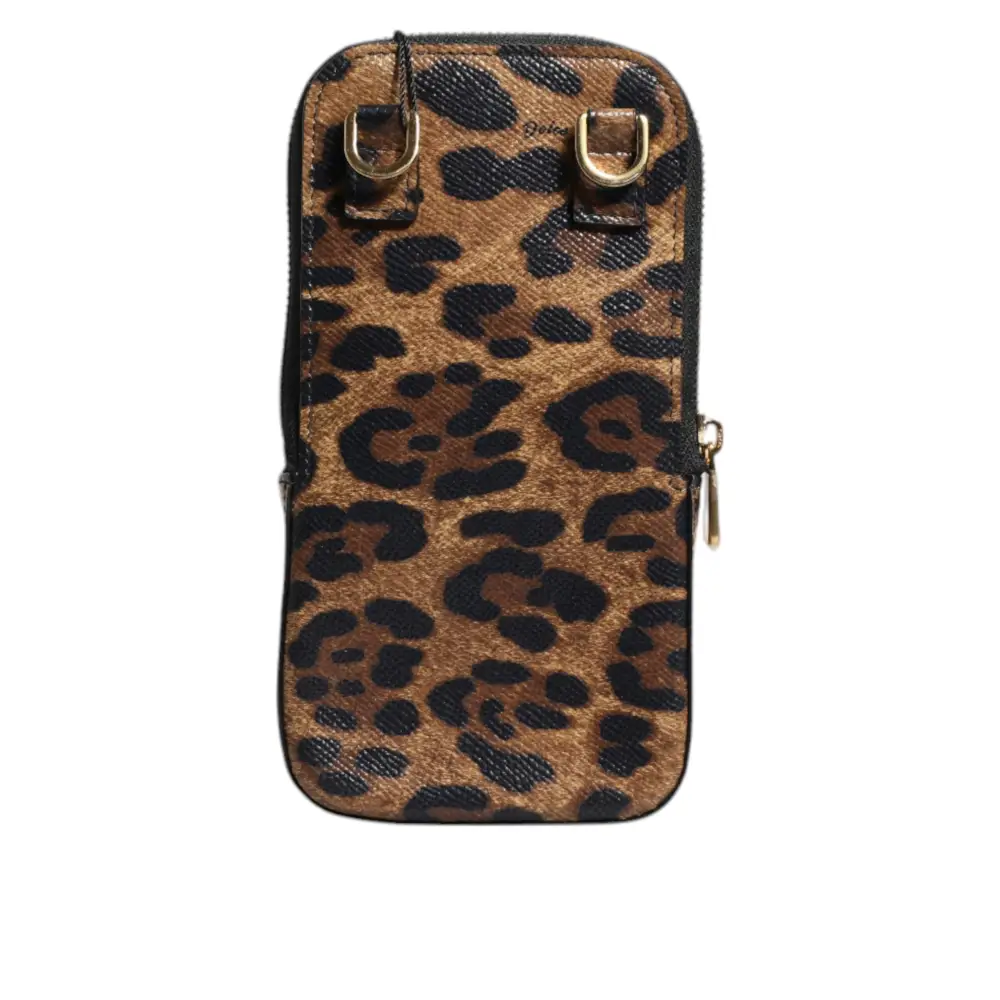 Dolce & Gabbana Braunes Leopardenmuster Dauphine Leder Brieftasche mit Reißverschluss
