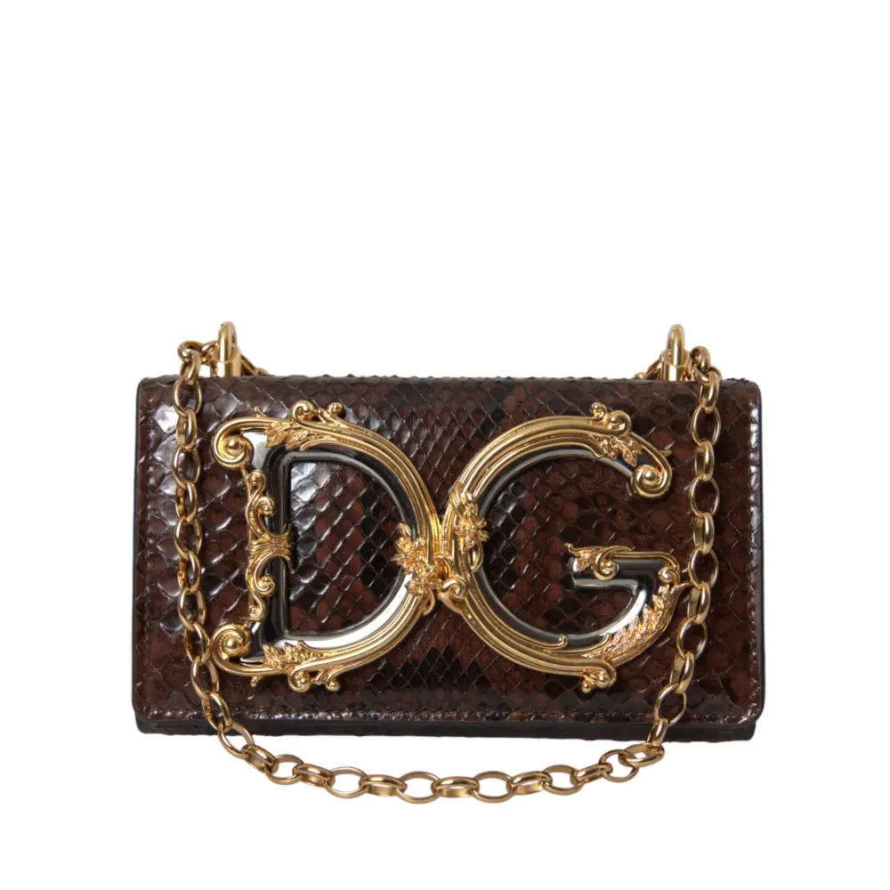 Dolce & Gabbana Braunes Pythonleder DG Girls Crossbody Handytasche