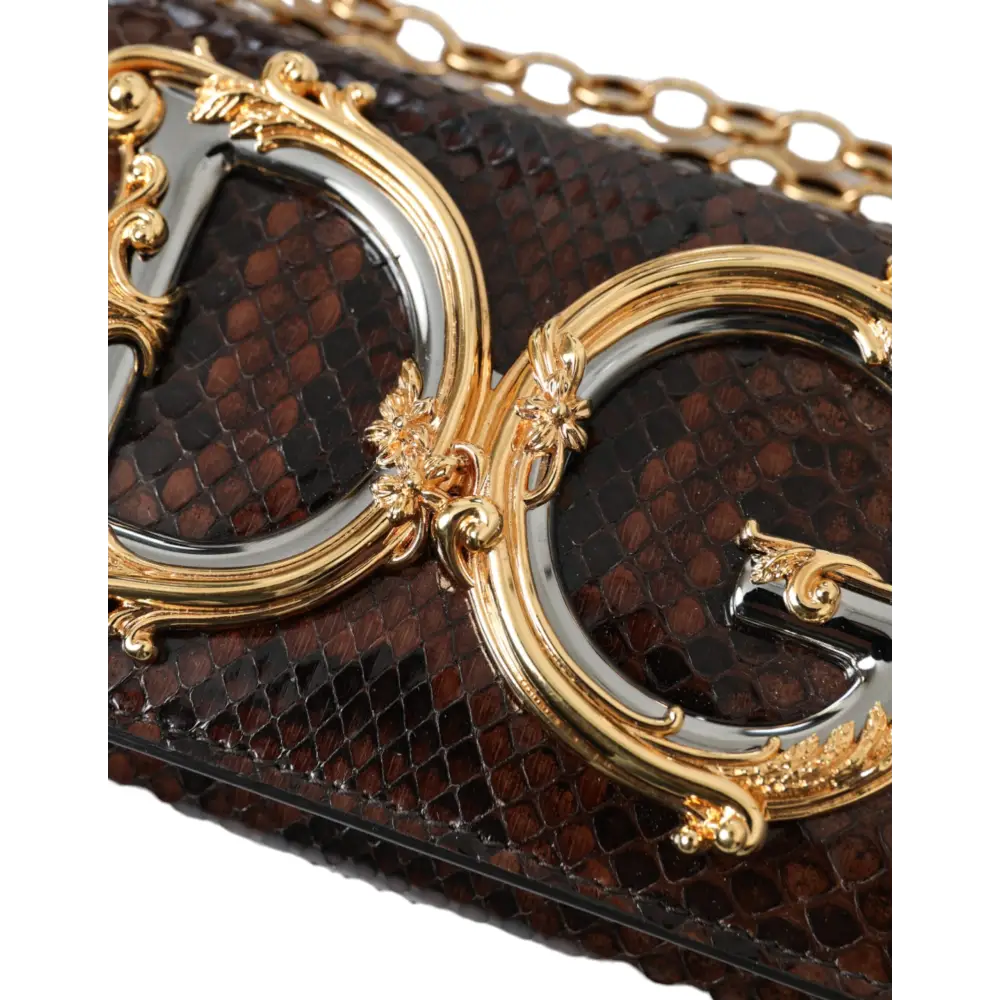 Dolce & Gabbana Braunes Pythonleder DG Girls Crossbody Handytasche
